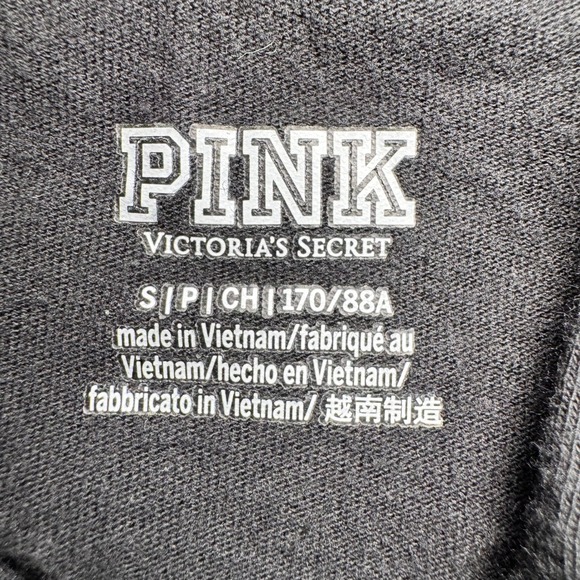 PINK Victoria's Secret Black Glitter Logo Hooded Long Sleeve Tee Shirt Womens S - Picture 3 of 14